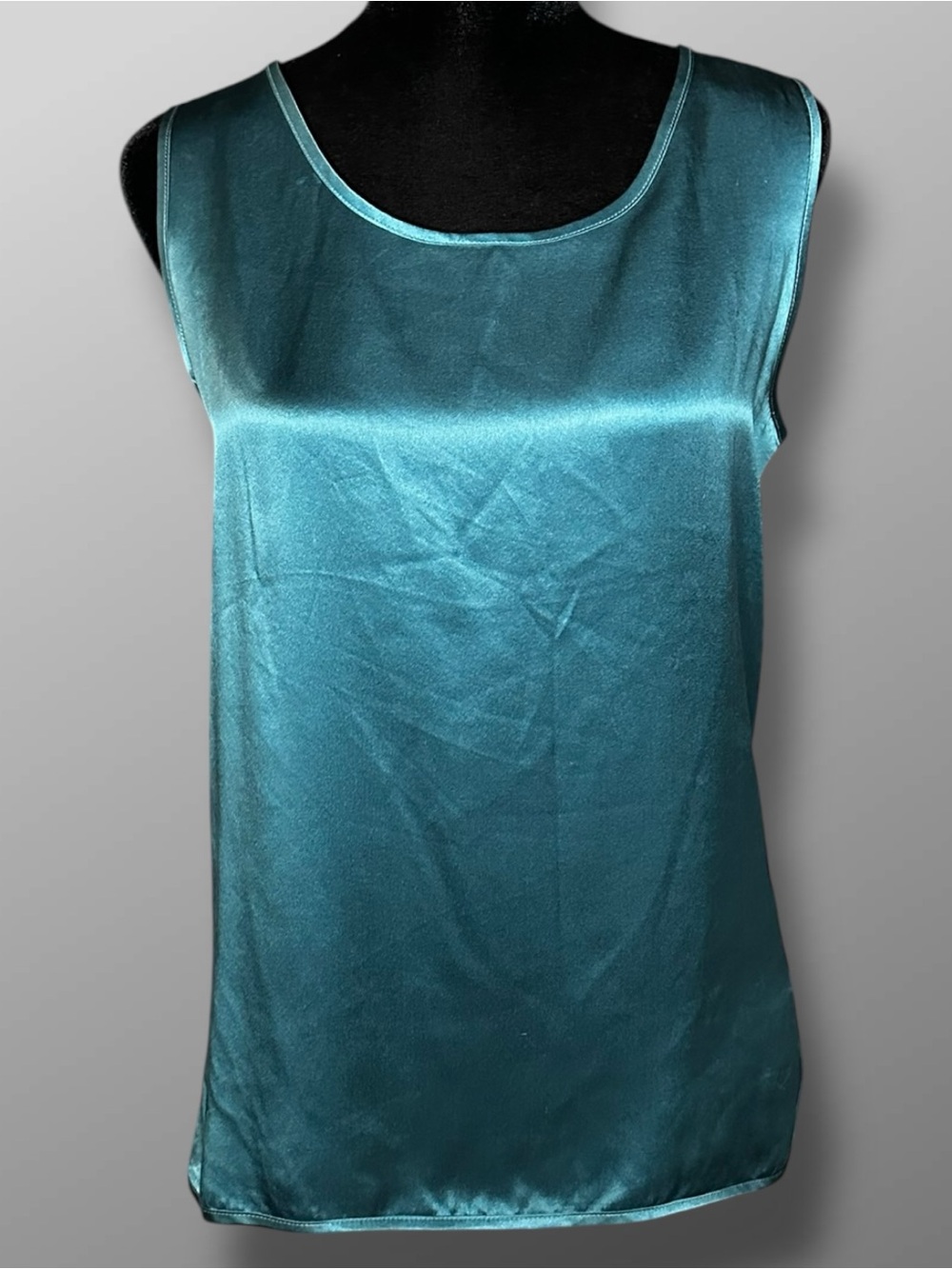 Dorman Teal Green 100% Silk Satin Scoop Neck Sleeveless Tank Top Blouse L